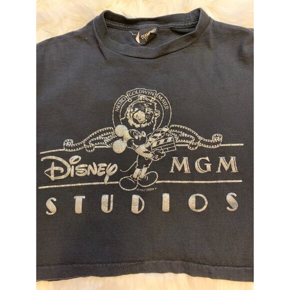 Vintage Tops - Disney MGM Studios 1987 Diamond Dust Black Cropped T-Shirt One Size Unisex USA